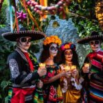 Portrait of a friends celebrating the day of the dead lighting candle